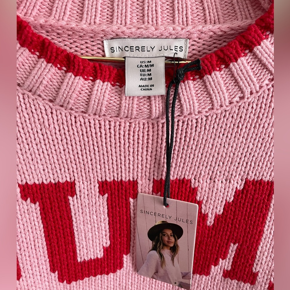 Sincerely Jules Pink and Red Dump Him Sweater - Picture 4 of 5